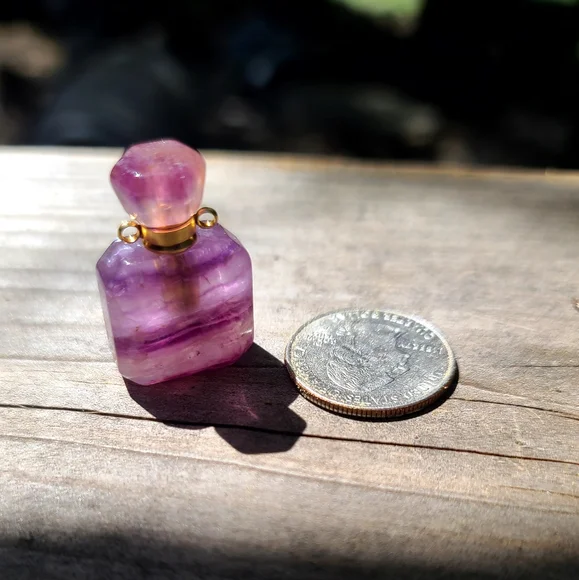 Fluorite purple ribbon square crystal gemstone bottle pendant #FP1 - Picture 4 of 4